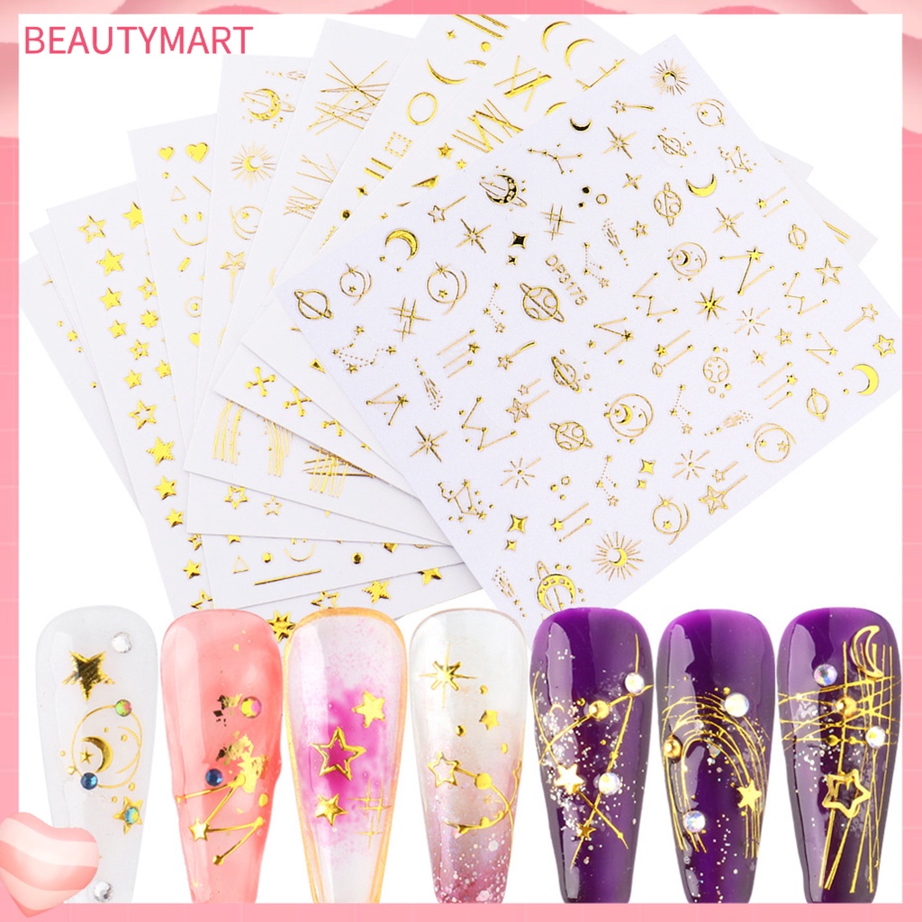 Bộ 3 Miếng Dán Trang Trí Móng Tay Họa Tiết Hình Học Lấp Lánh Sang Trọng Không Phai