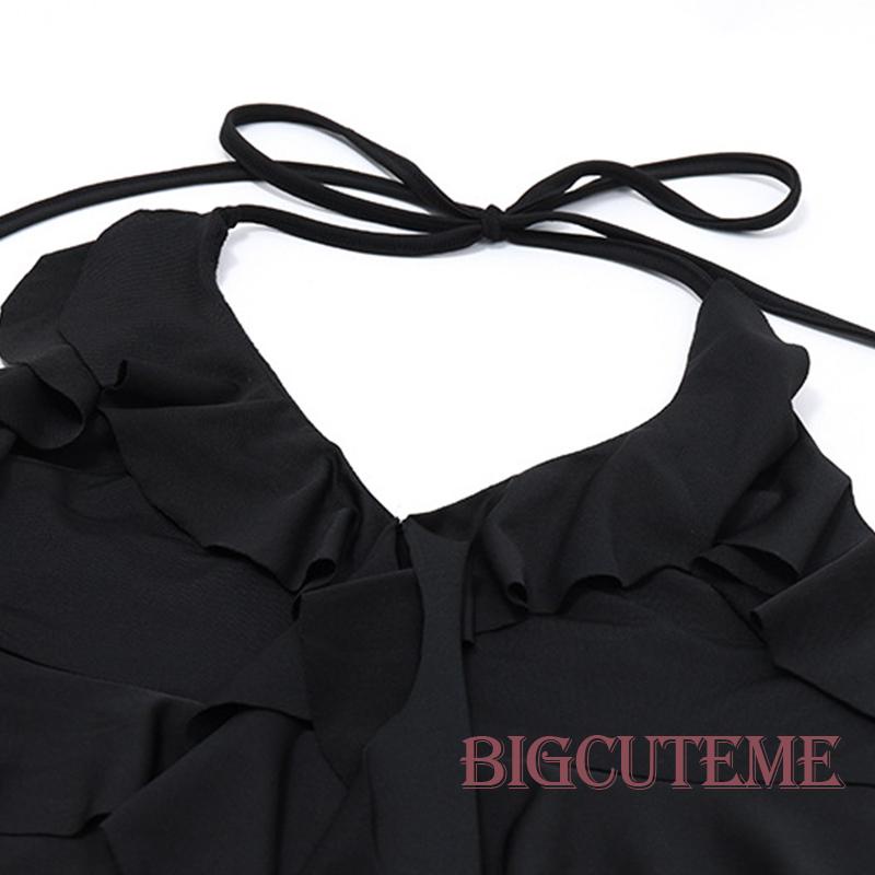 [] Áo Cổ Chữ V Hở Lưng Phối Tua Rua + Khăn Choàng Cổ Mùa Hè Đường Phố Cho Nữ