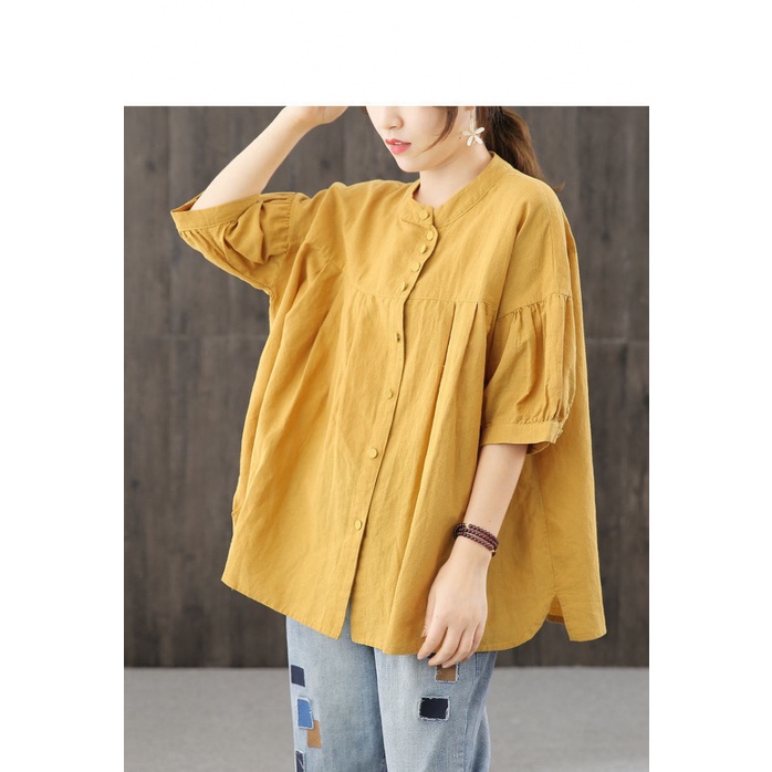 Áo Sơ Mi cotton Lanh Dáng Rộng Màu Trơn Cỡ Lớn Thời Trang Mùa Hè 2023 Cho Nữ