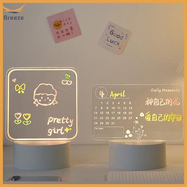 Bảng Ghi Chú Có Đèn Led Dạ Quang Trong Suốt Để Bàn Kèm Bút Tiện Dụng