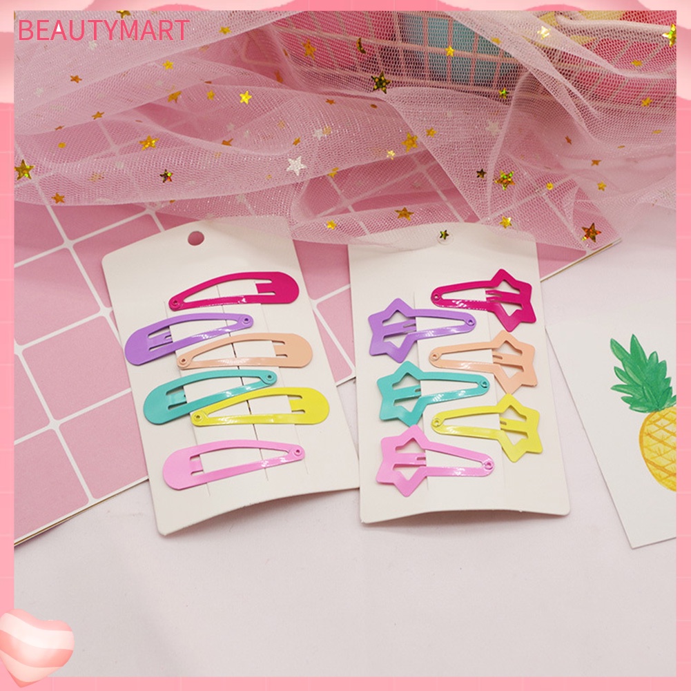 Set 6 Kẹp Tóc Hình Ngôi Sao / Trái Tim Màu Sắc Kẹo Ngọt Dành Cho Bé Gái