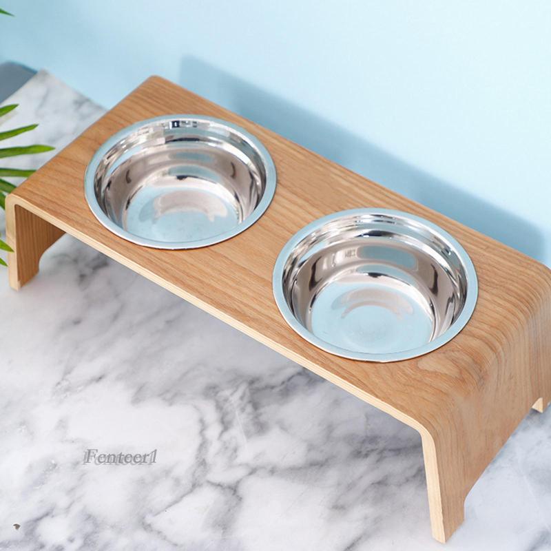 [Fenteer1] Bát Đựng Thức Ăn Nước Uống Bằng Kim Loại Với 2 Bát Thép Không Gỉ Cho Thú Cưng
