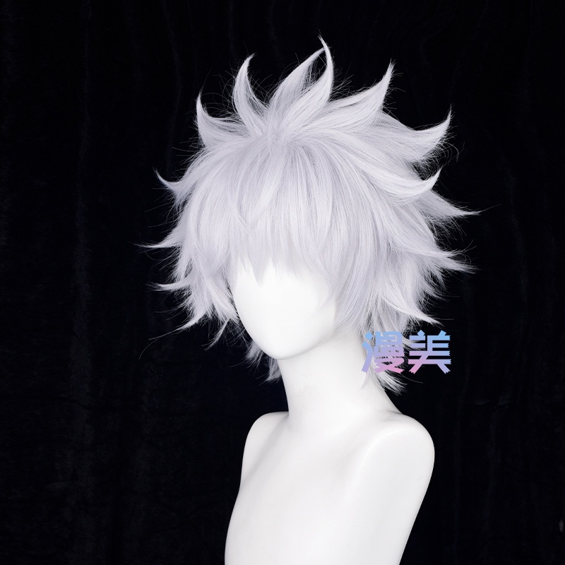 Manmei Anime Hunter x Hunter Killua Zoldyck Cosplay Wig 30cm Silver White Short Wigs Heat Resistant Synthetic Hair