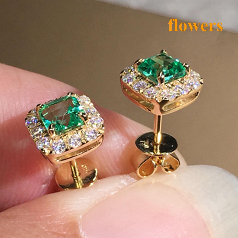 Bông Tai Đính Đá Zircon Hình Vuông Màu Sắc Thời Trang Dành Cho Nữ