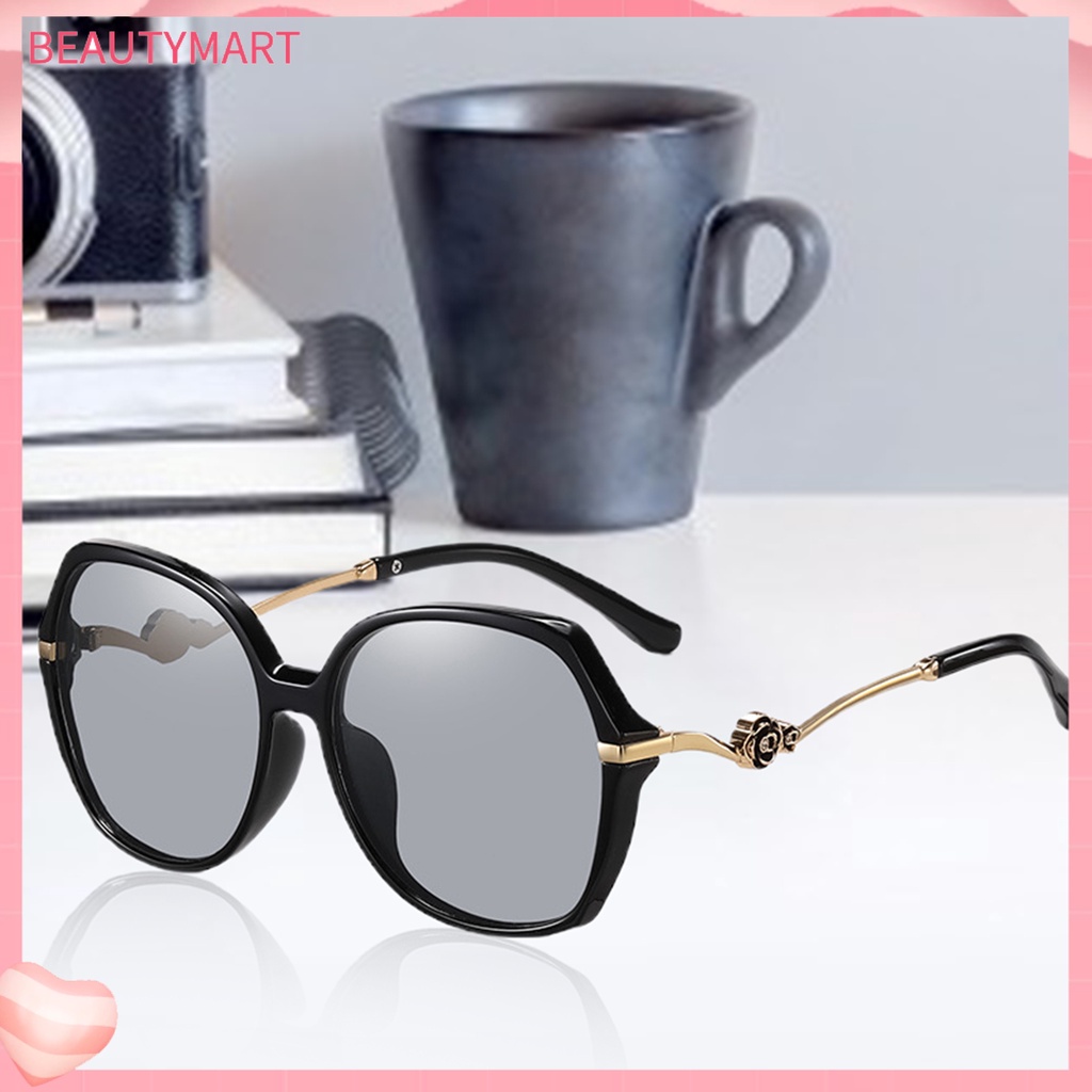 Kính Mát Phân Cực Chống Tia UV Gọng Lớn Họa Tiết Hoa Cho Nữ