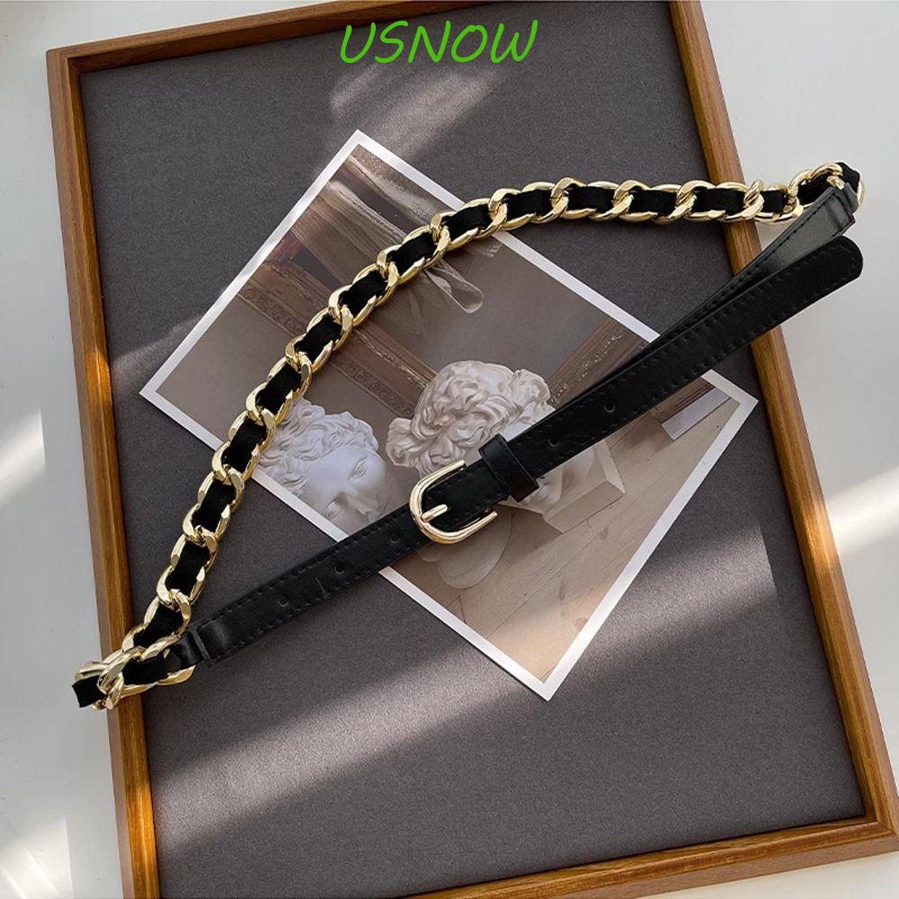 Thắt Lưng Da PU Phối Dây Xích Có Thể Điều Chỉnh Phong Cách Vintage Thời Trang Cho Nữ