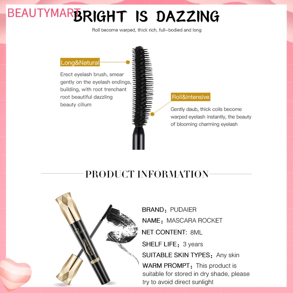 Mascara Pudaier 8ML Chống Thấm Nước Trọng Lượng Nhẹ Giúp Kéo Dài Và Uốn Cong Lông Mi Tự Nhiên