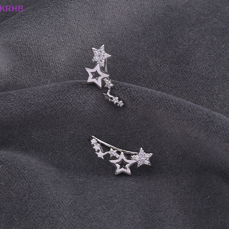 1 Đôi Bông Tai Dáng Dài Đính Đá Zircon Trắng Hình Ngôi Sao Phong Cách Đơn Giản Cho Nữ Mới