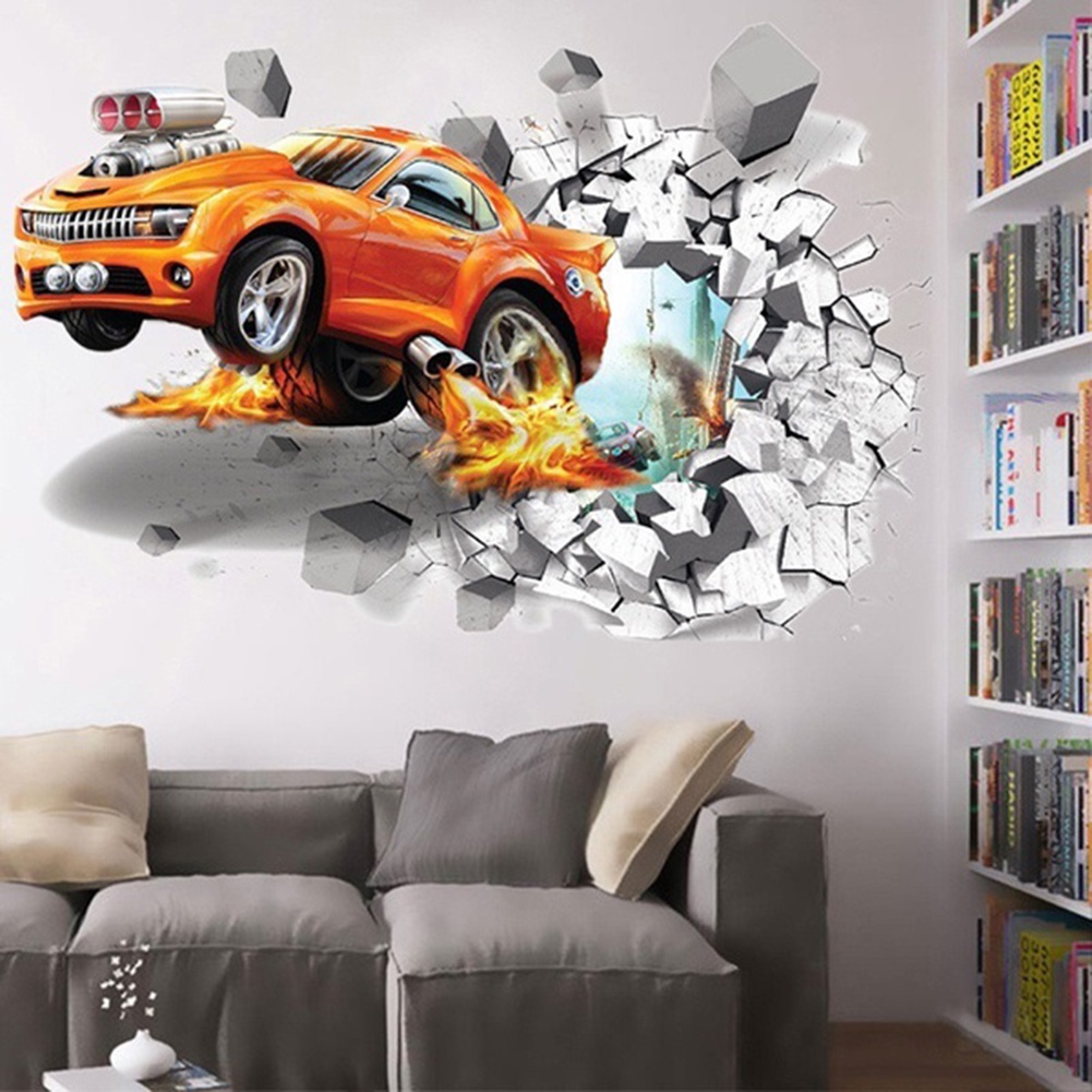 Sticker Dán Tường Họa Tiết Xe Hơi Hoạt Hình 3D Dễ Thương Bắt Mắt