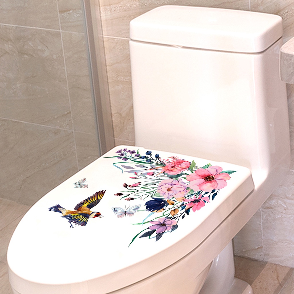 1 Bộ Miếng Dán Trang Trí Toilet Bằng PVC Tự Dính Hình Hoa Dễ Sử Dụng
