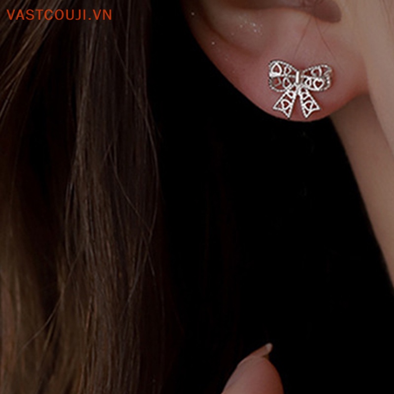 1 Đôi Bông Tai Hình Nơ Ren Rỗng Đơn Giản Dành Cho Nữ