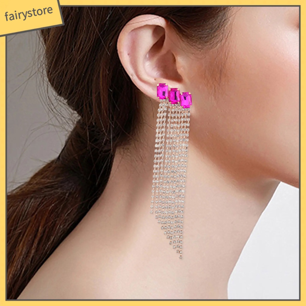 1 Đôi Bông Tai Tua Rua Đính Đá Sáng Lấp Lánh Dành Cho Cô Dâu