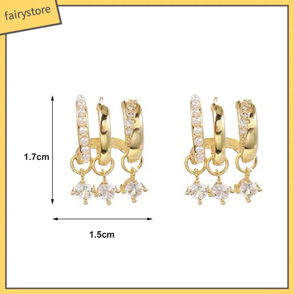 1 Đôi Bông Tai Hình Học Nhiều Lớp Đính Đá &amp; Ngọc Trai Giả