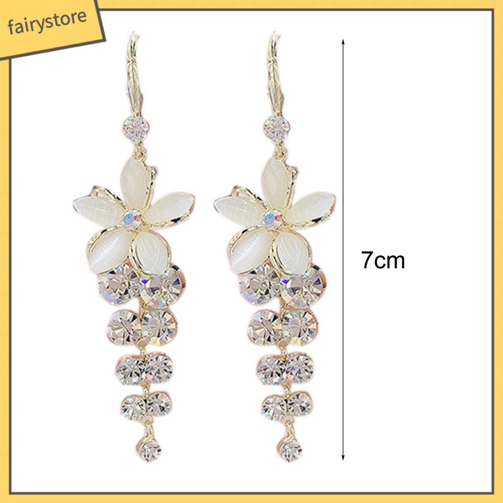 1 Đôi Bông Tai Dáng Dài Hình Hoa Đính Đá Lấp Lánh Thời Trang Cho Nữ