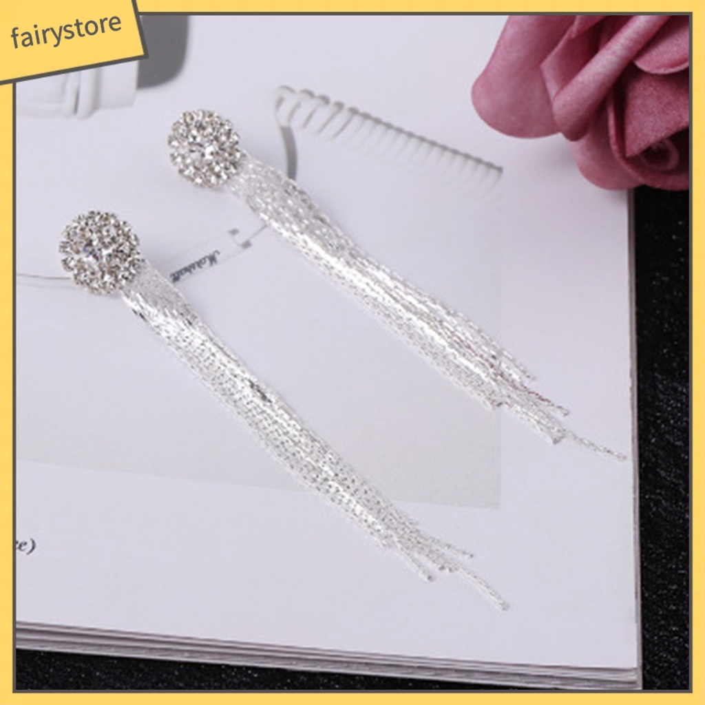 Bông Tai Dáng Dài Đính Đá Phối Tua Rua Lấp Lánh Thời Trang