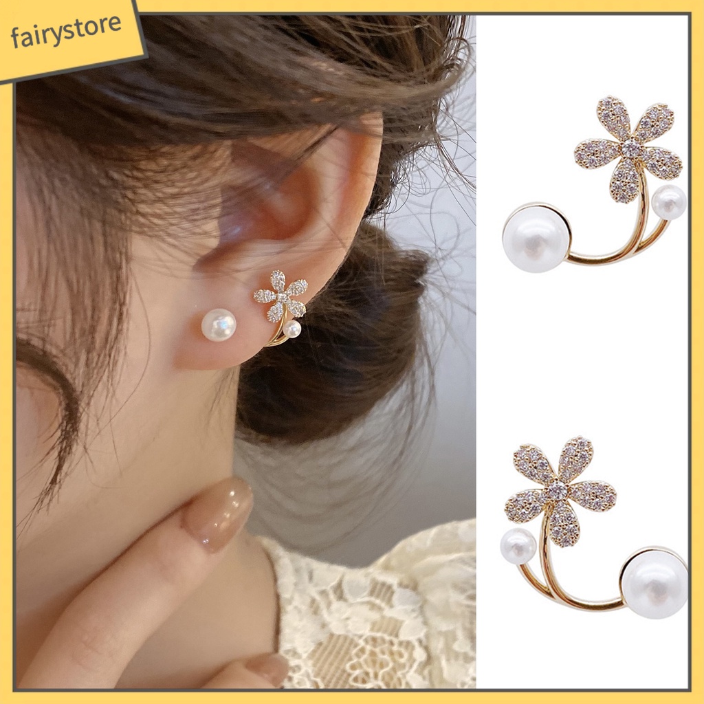 1 Đôi Bông Tai Hình Hoa Đính Ngọc Trai Nhân Tạo Thời Trang