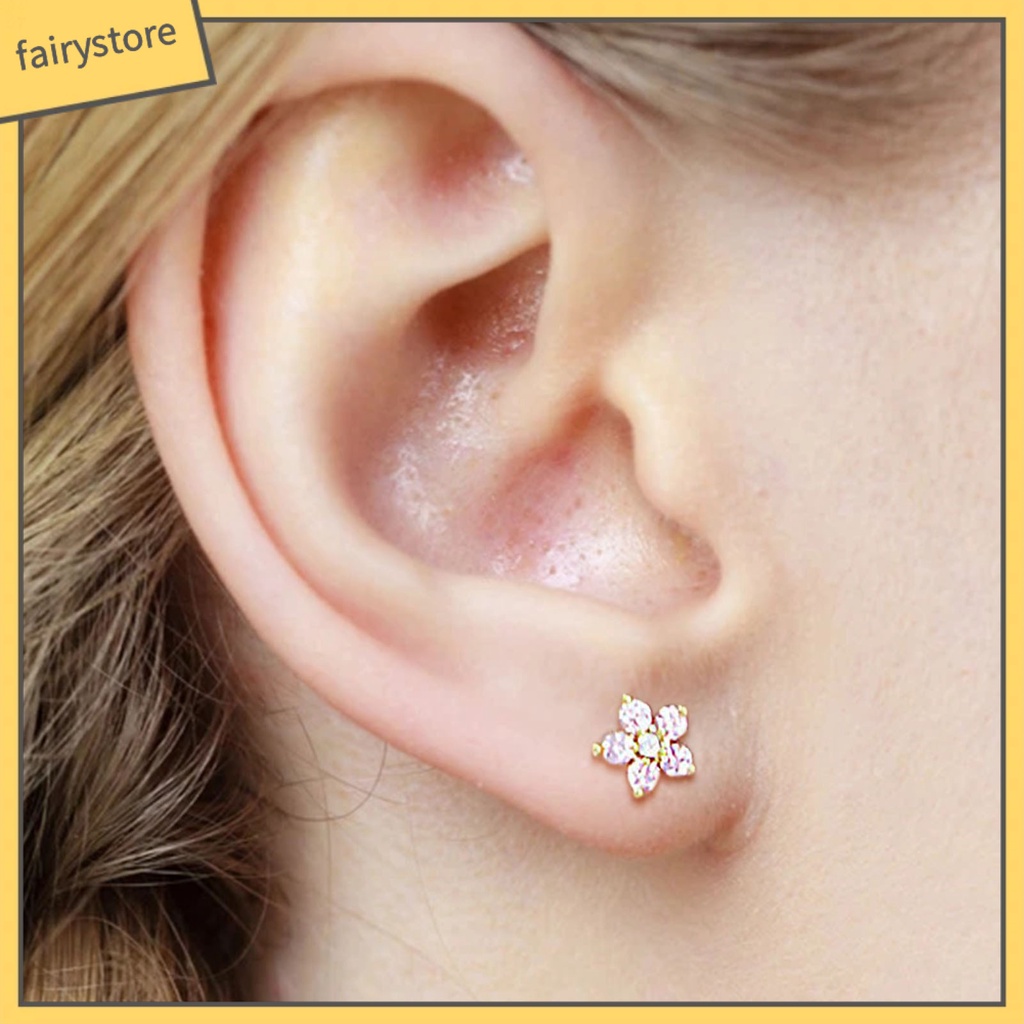 1 Khuyên Xỏ Tai Bằng Thép Không Gỉ Đính Đá Zircon Thời Trang