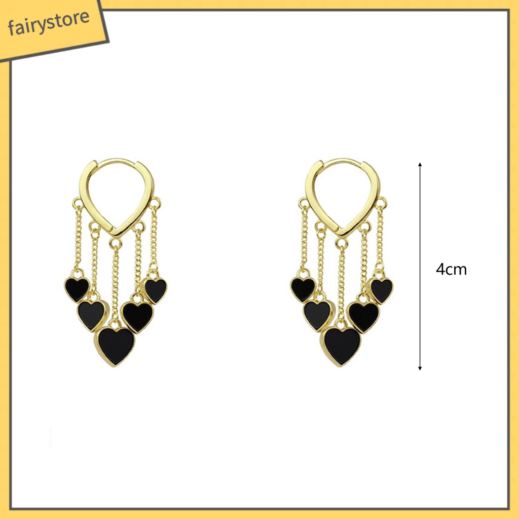 1 Đôi Bông Tai Hợp Kim Hình Trái Tim Màu Đen Thanh Lịch Phong Cách Hàn Quốc Dành Cho Nữ