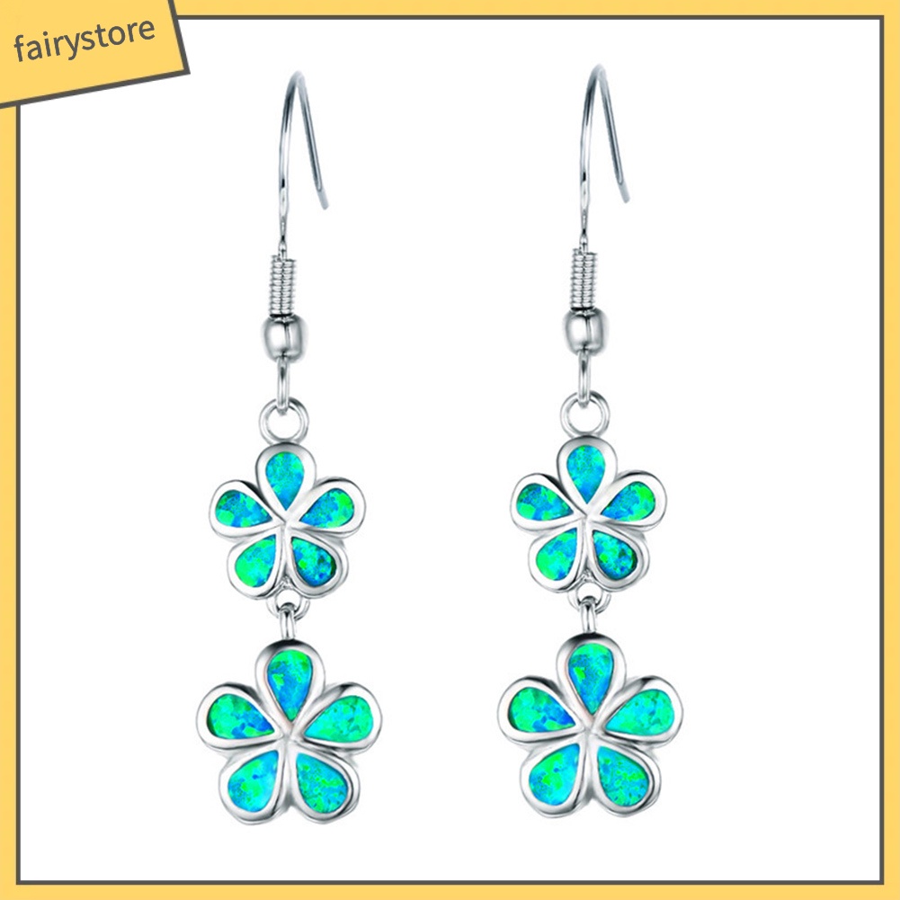 Bông Tai Dài Hình Hoa Đính Đá Opal Giả Thời Trang Cho Nữ