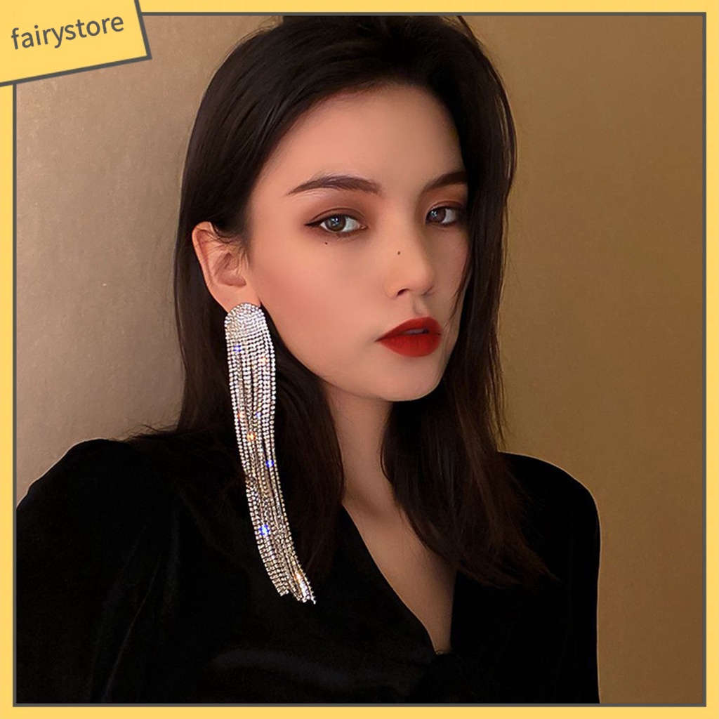 1 Đôi Bông Tai Dáng Dài Đính Đá Lấp Lánh Thời Trang Cho Nữ