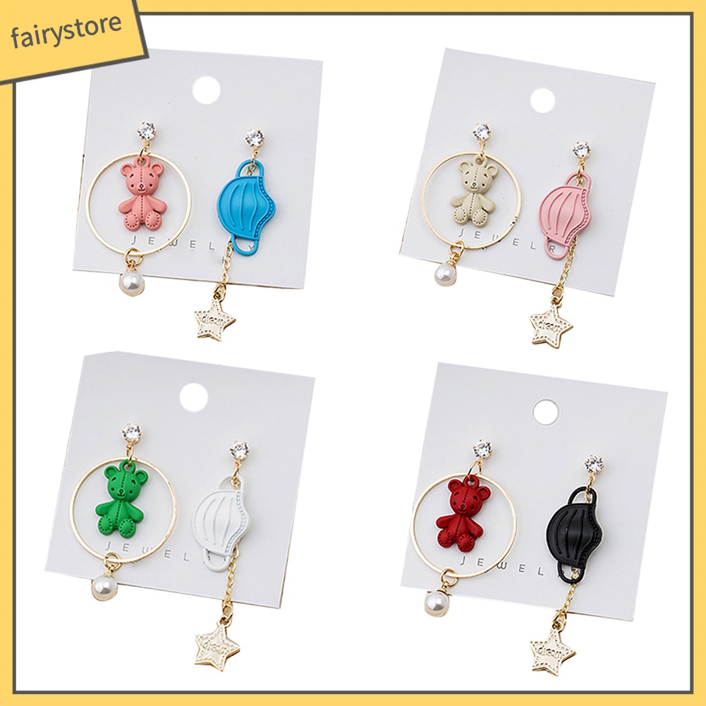 Bông Tai Hình Gấu Hoạt Hình Đính Ngọc Trai Giả Dành Cho Nữ