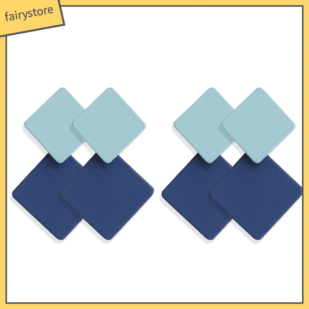 Set 2 Đôi Khuyên Tai Hình Khối Vuông Nhiều Màu Sắc Thời Trang Dành Cho Nữ