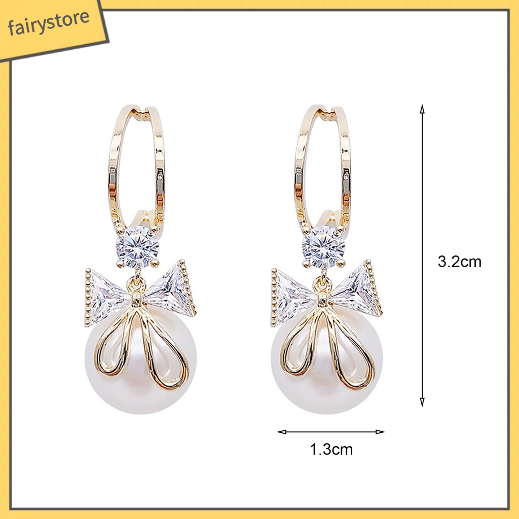 1 Đôi Bông Tai Hình Nơ Đính Đá Lấp Lánh Sang Trọng