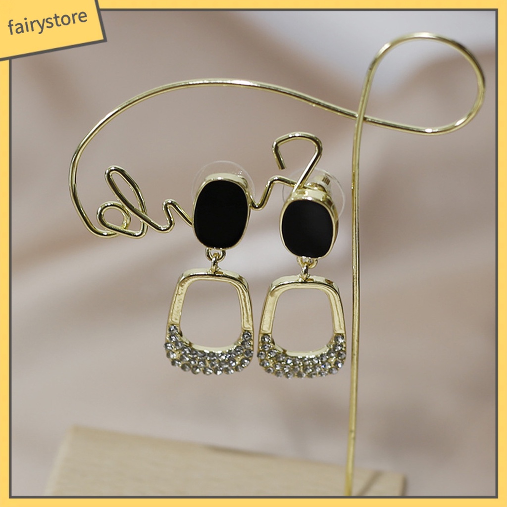 1 Đôi Bông Tai Hình Vuông Đính Đá Phong Cách Hàn Quốc Dành Cho Nữ