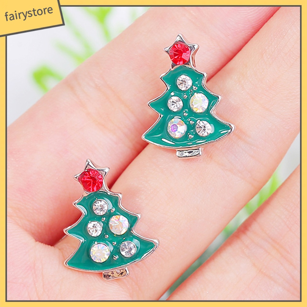 Bông Tai Hợp Kim Hình Cây Thông Đính Đá Thời Trang Giáng Sinh Cho Nữ