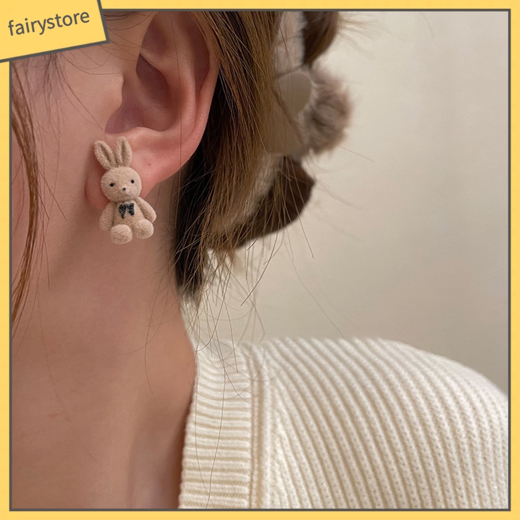 1 Đôi Bông Tai Hình Thỏ Mạ Bạc Sang Trọng Thời Trang Mùa Đông