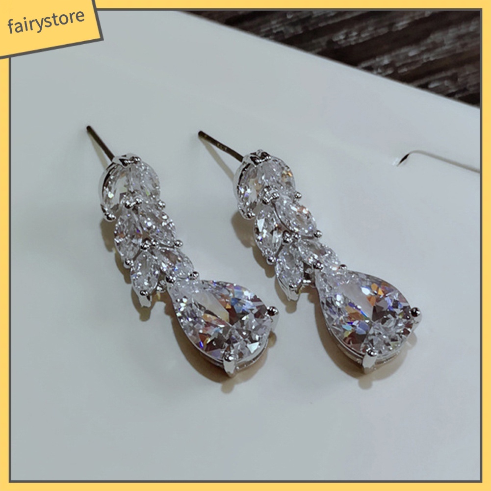 Bông Tai Hình Giọt Nước Đính Đá Zircon Hình Giọt Nước Thời Trang Cho Nữ