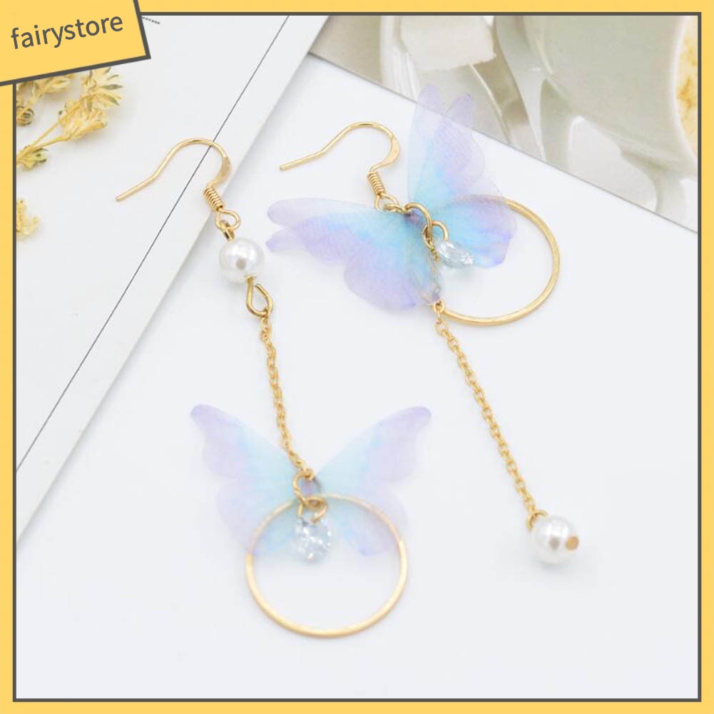 Bông Tai Dài Hình Bướm Đính Ngọc Trai Nhân Tạo Thời Trang Dành Cho Nữ