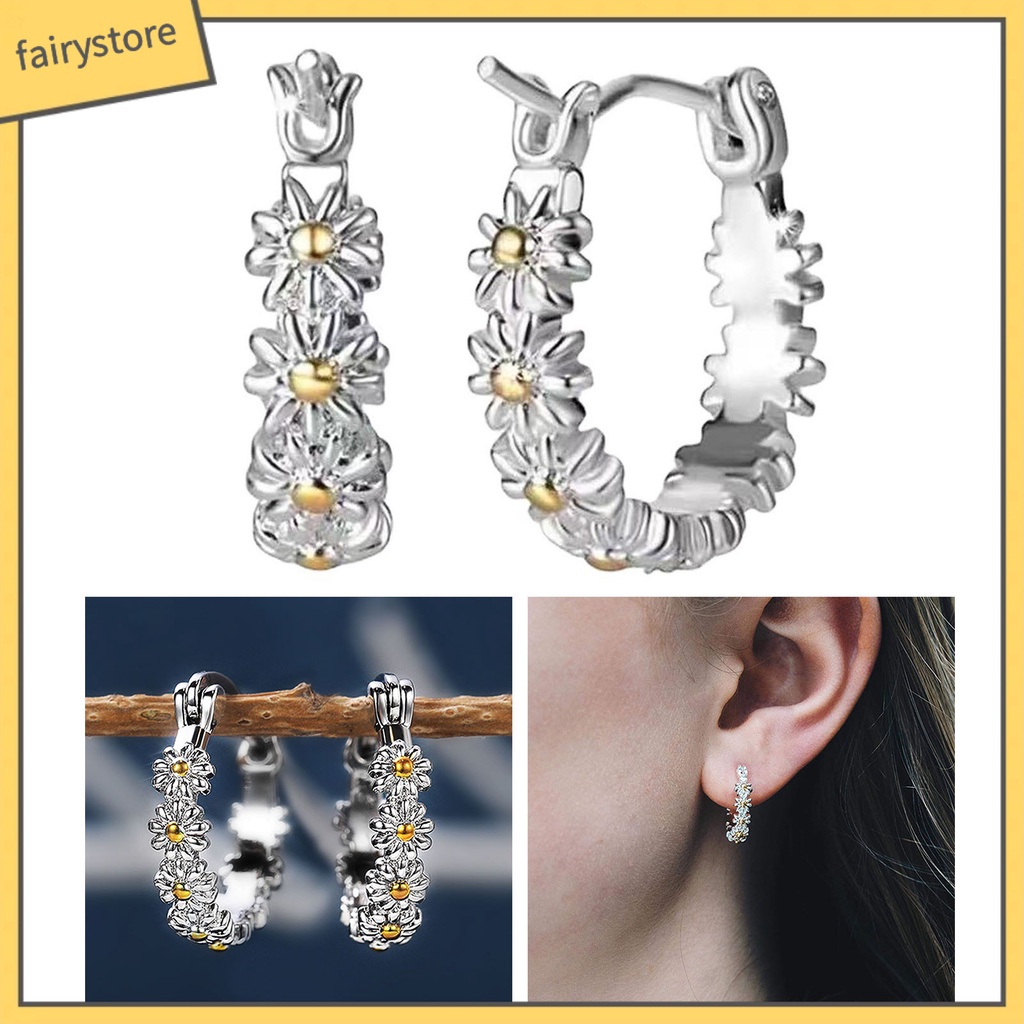 1 Đôi Bông Tai Tròn Họa Tiết Hoa Lấp Lánh Dành Cho Nữ