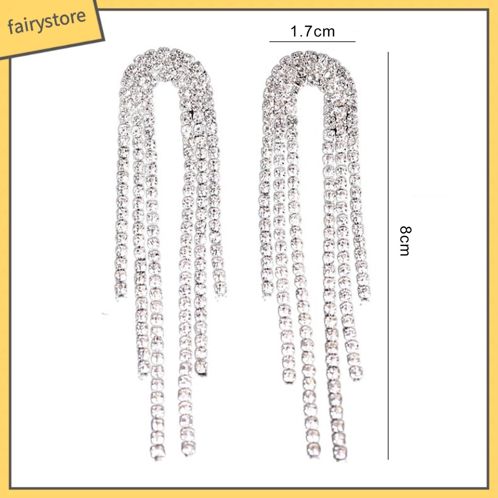 1 Đôi Bông Tai Dáng Dài Đính Đá Lấp Lánh Phong Cách Hàn Quốc