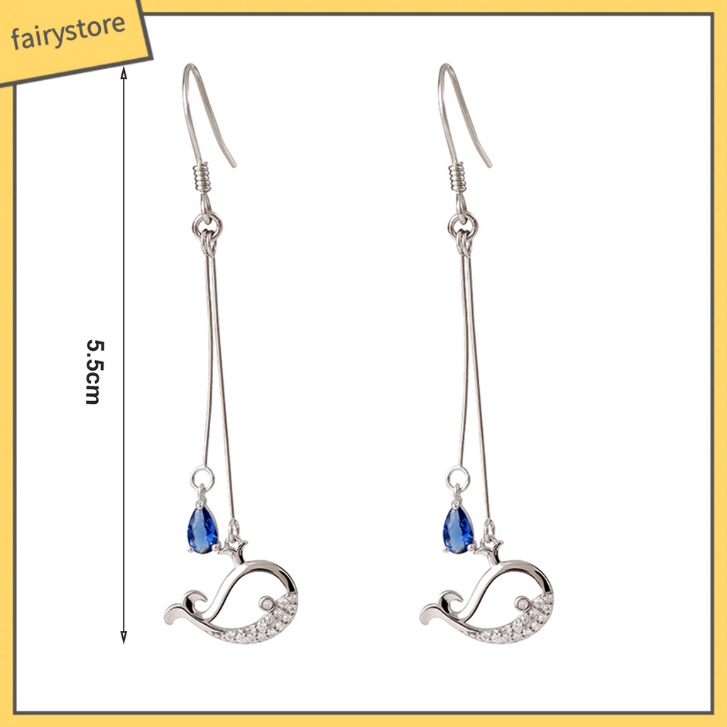 1 Đôi Bông Tai Hình Cá Voi Đính Đá Zircon Phong Cách Hàn Quốc Dành Cho Cô Dâu