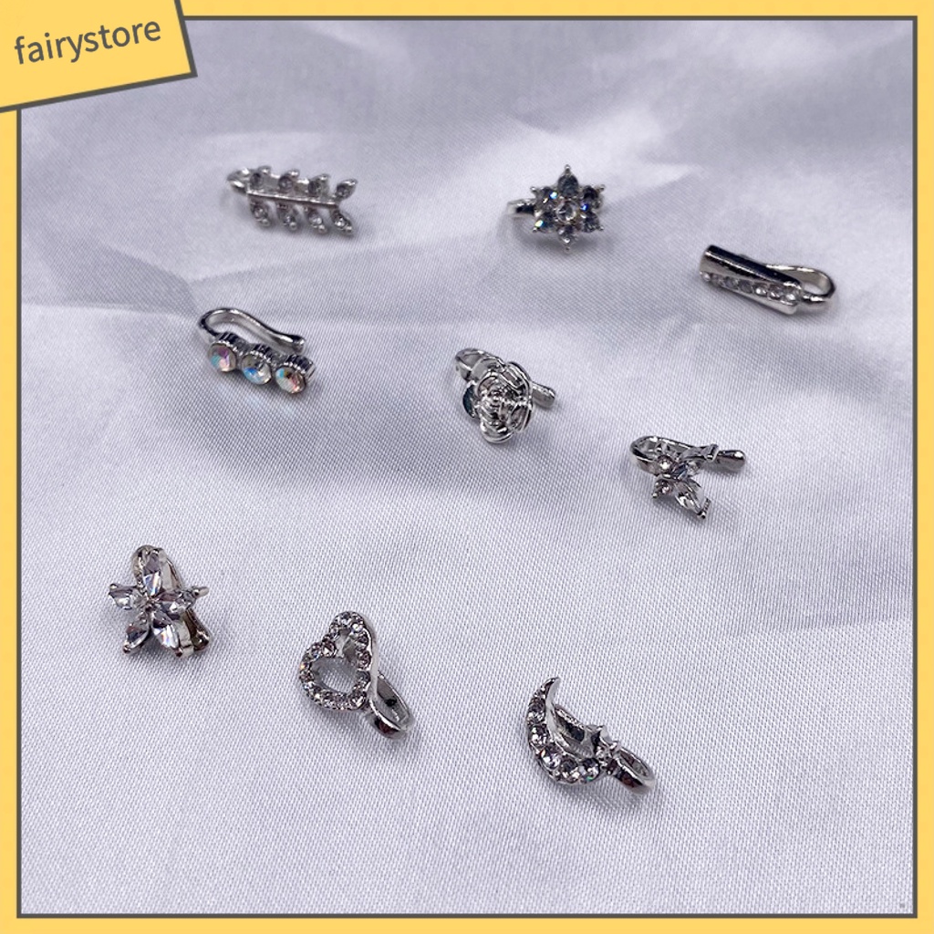 [FRO] Set 9 Khuyên Mũi Đính Kim Cương Giả Hình Xương / Mặt Trăng / Bông Hoa Không Cần