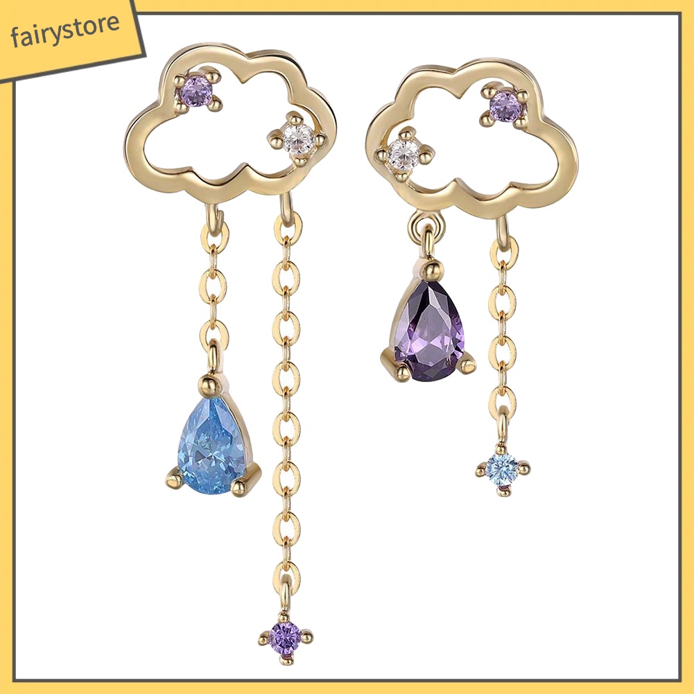 Bông Tai Hình Đám Mây / Giọt Nước Đính Đá Phối Tua Rua Dễ Thương Thời Trang Cho Nữ