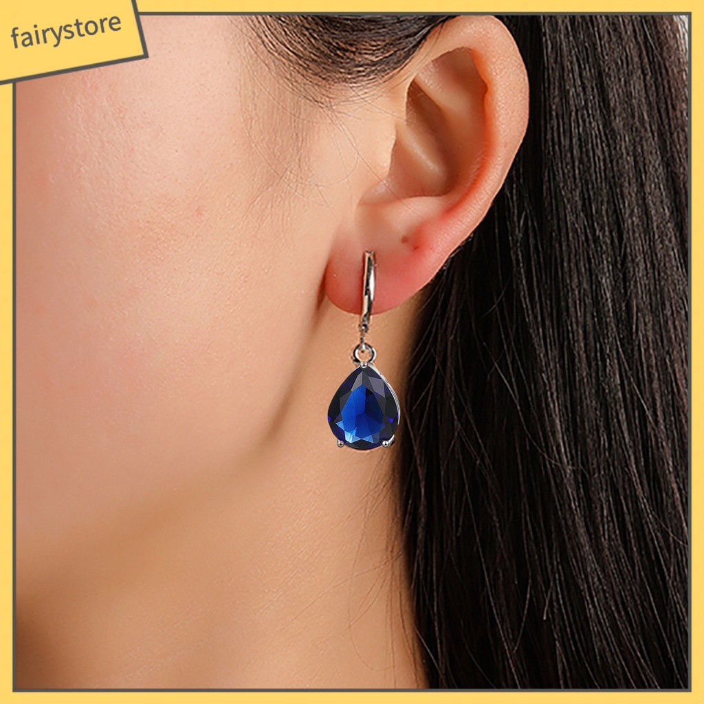 1 Đôi Bông Tai Hình Giọt Nước Đính Đá Zircon Thời Trang Dành Cho Nữ