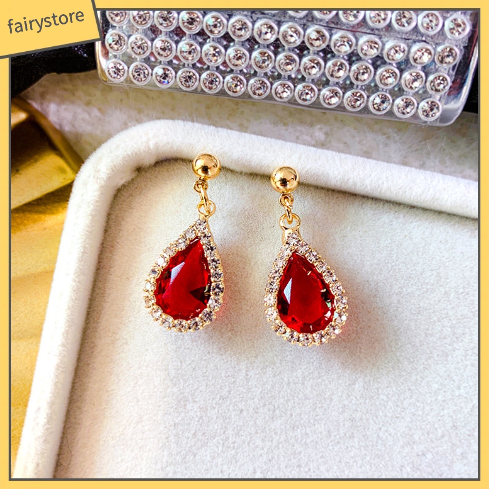 Đôi Khuyên Tai Hình Giọt Nước Đính Đá Thời Trang Cho Nữ