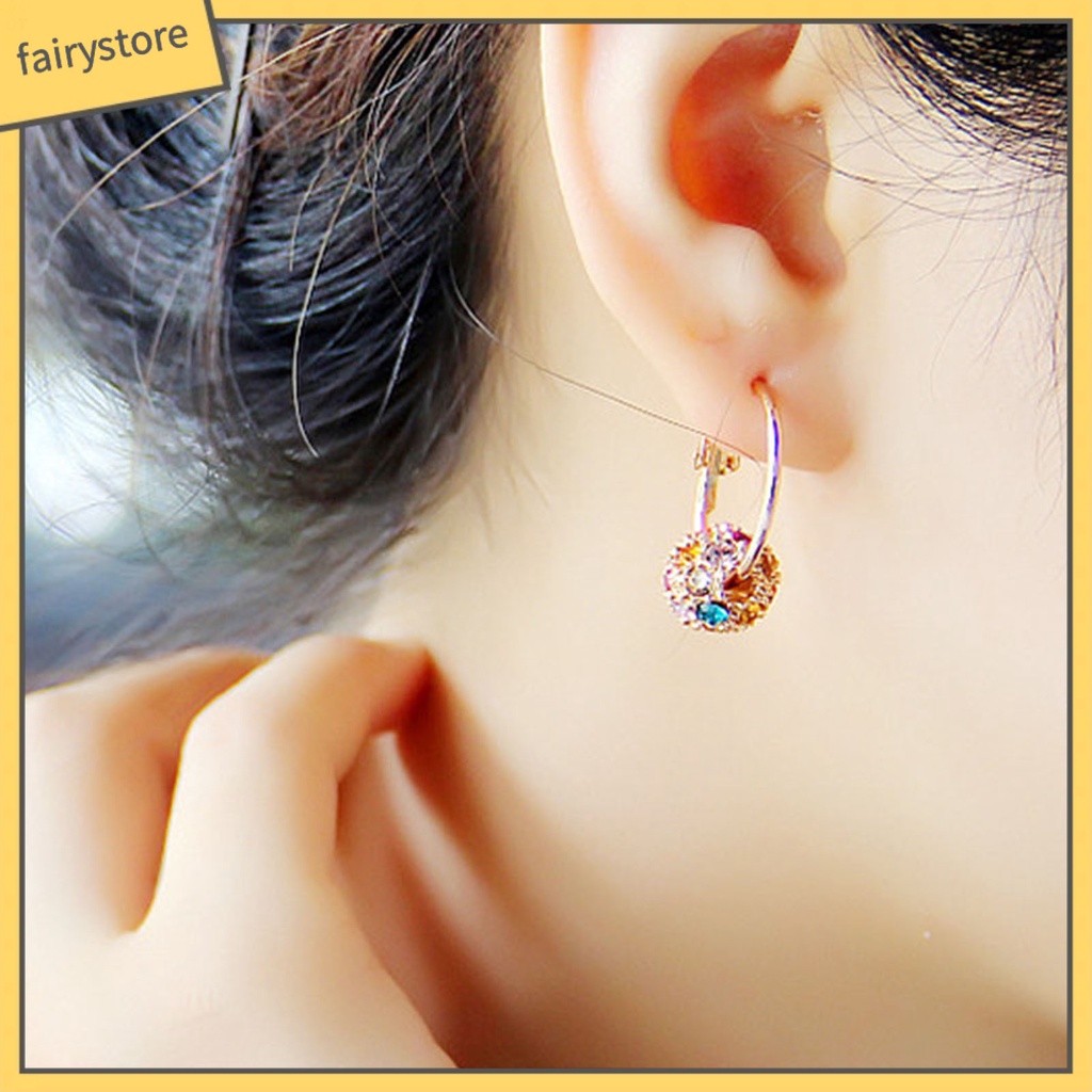 1 Đôi Bông Tai Tròn Đính Đá Lấp Lánh Nhiều Màu Dùng Hàng Ngày