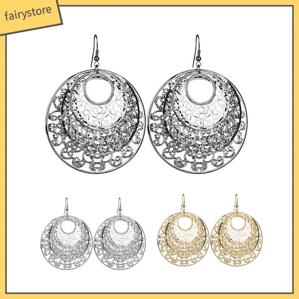 Bông Tai Dạng Móc Hình Tròn Rỗng Họa Tiết Hoa Thời Trang Cho Nữ