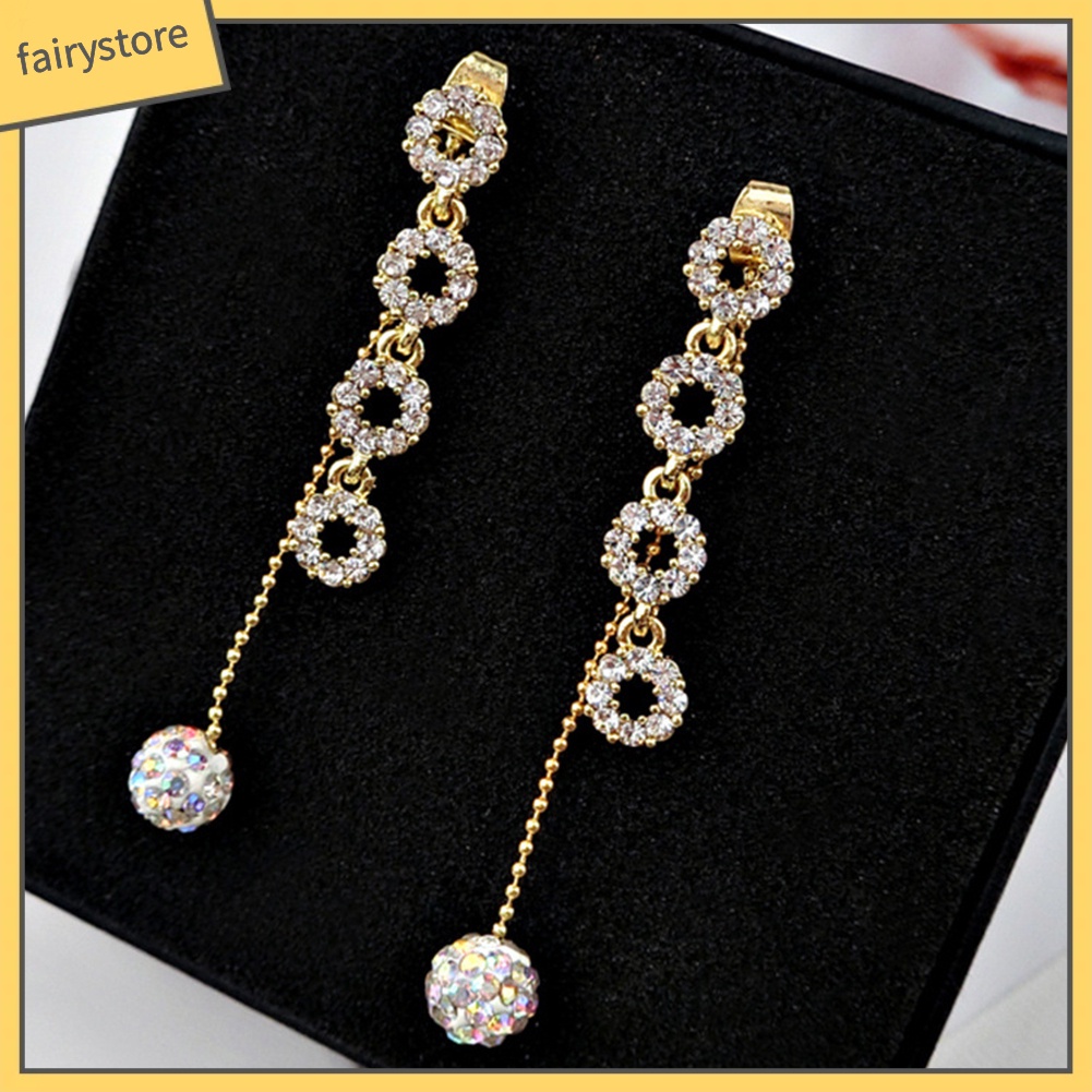 Bông Tai Dáng Dài Đính Đá Phối Tua Rua Thời Trang Cho Nữ