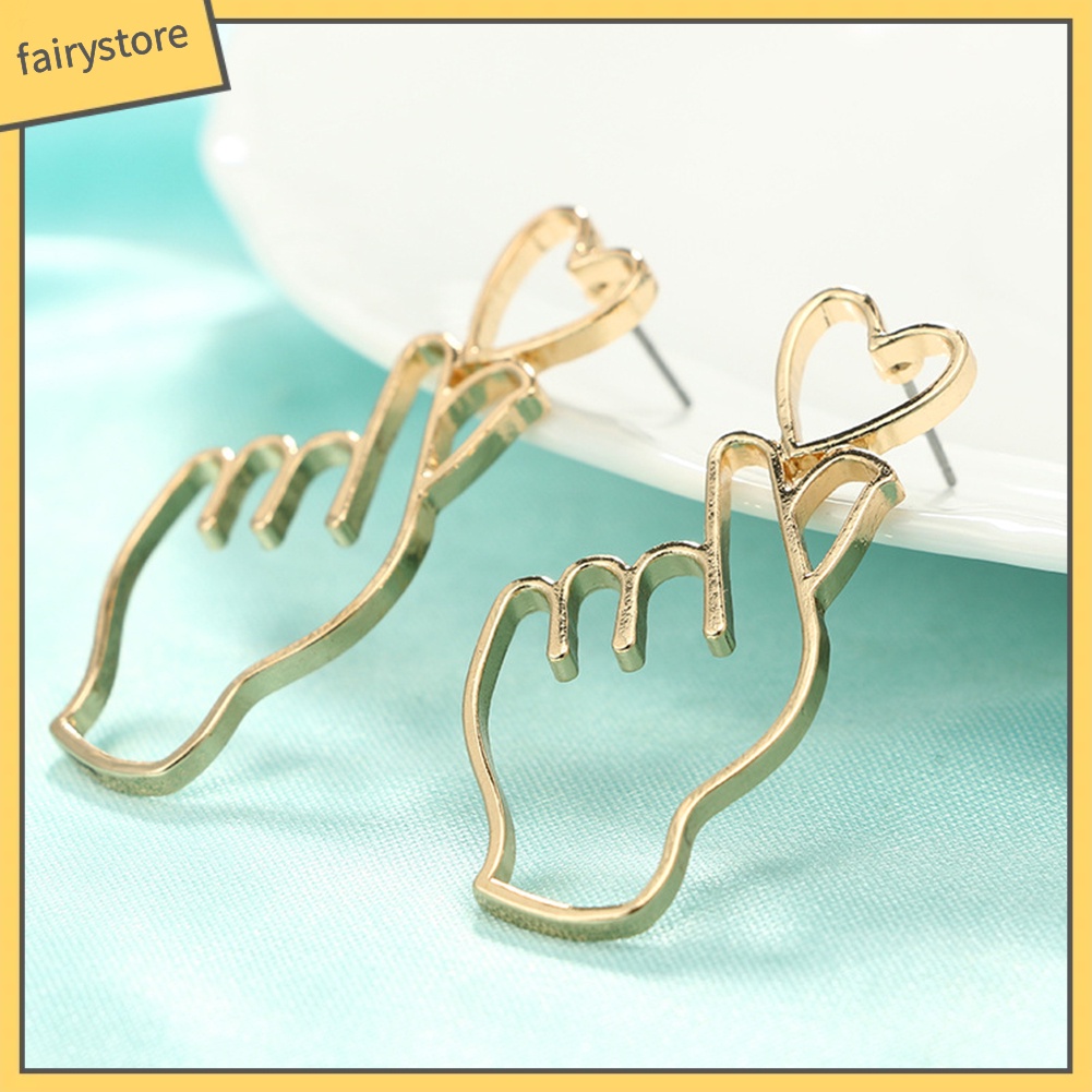 Bông Tai Hình Trái Tim Và Cử Chỉ Bằng Ngón Tay Thời Trang Dành Cho Nữ