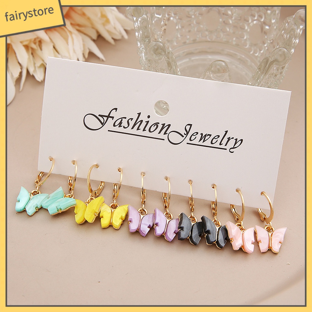 Set 5 Đôi Bông Tai Acrylic Họa Tiết Hình Học Nhiều Màu Sắc Phong Cách Retro Thời Trang Cho Nữ