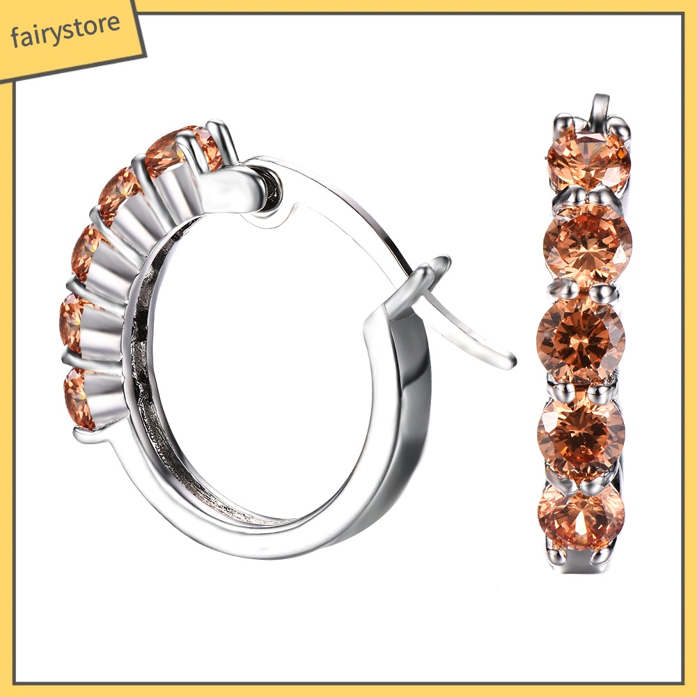 Bông Tai Mạ Bạc Hình Tròn Đính Đá Zircon Thời Trang Dành Cho Nữ