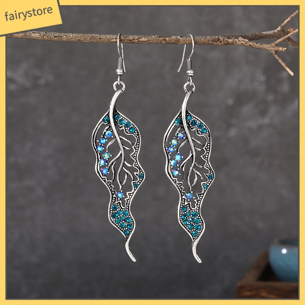 1 Đôi Bông Tai Hình Chiếc Lá Đính Đá Sáng Tạo Dành Cho Nữ