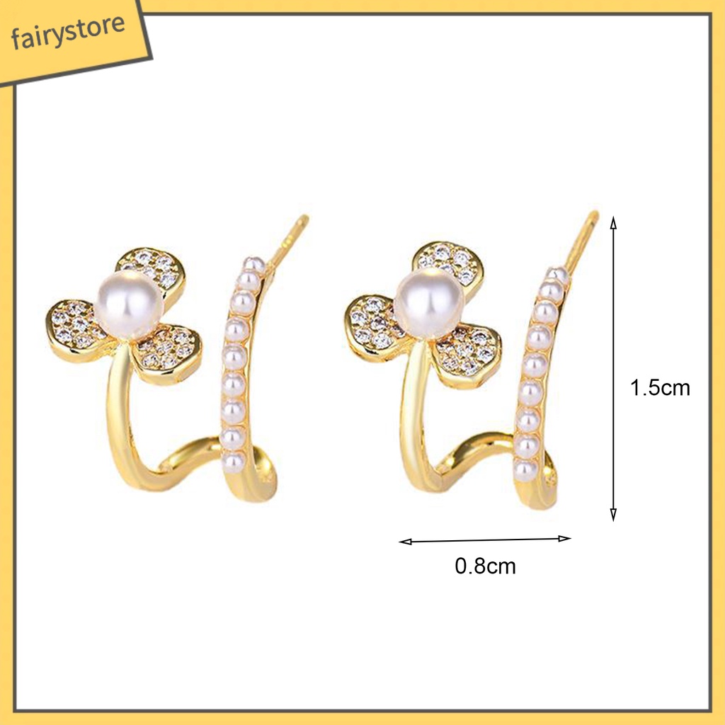 Bông Tai Hình Chữ U Đính Ngọc Trai Giả Lấp Lánh Thời Trang Cho Nữ