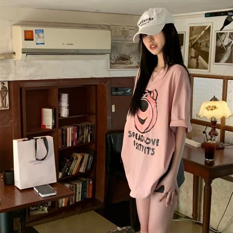 COZOK Áo Thun Ngắn Tay Dáng Rộng In Hình Thời Trang Kiểu Hàn Quốc