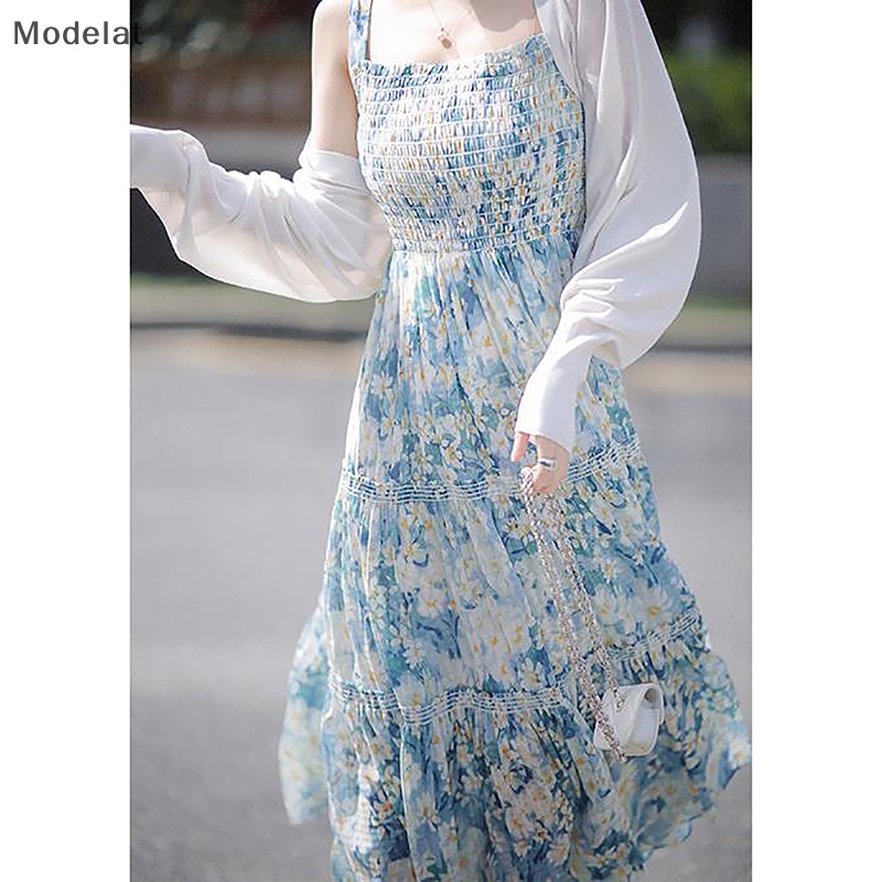 Mfc Đầm Hai Dây Dáng Dài In Hoa Phong Cách Vintage Hàn Quốc Ngọt Ngào Thanh Lịch Dành Cho Bạn Nữ WTD