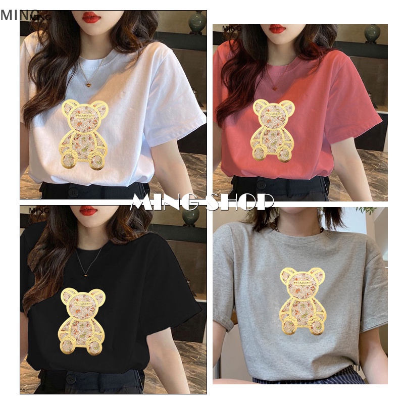 Áo Thun Tay Ngắn Cổ Tròn In Hình Gấu Hoạt Hình Dành Cho Nữ